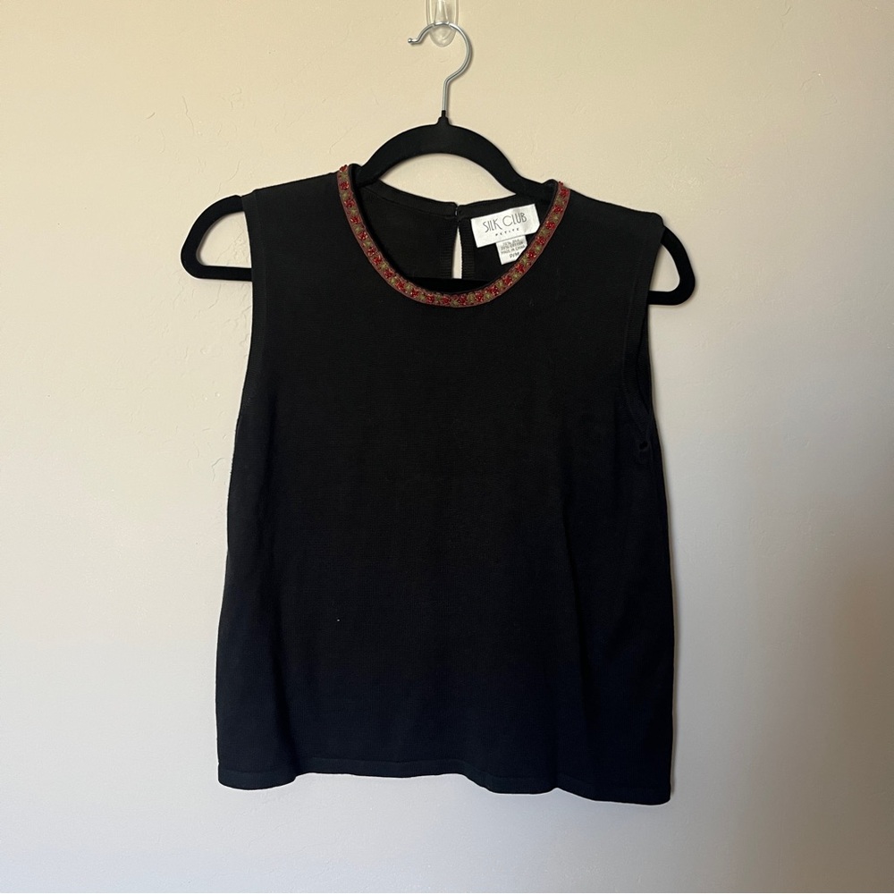 Black Sleeveless Sweater with Beaded Neckline
